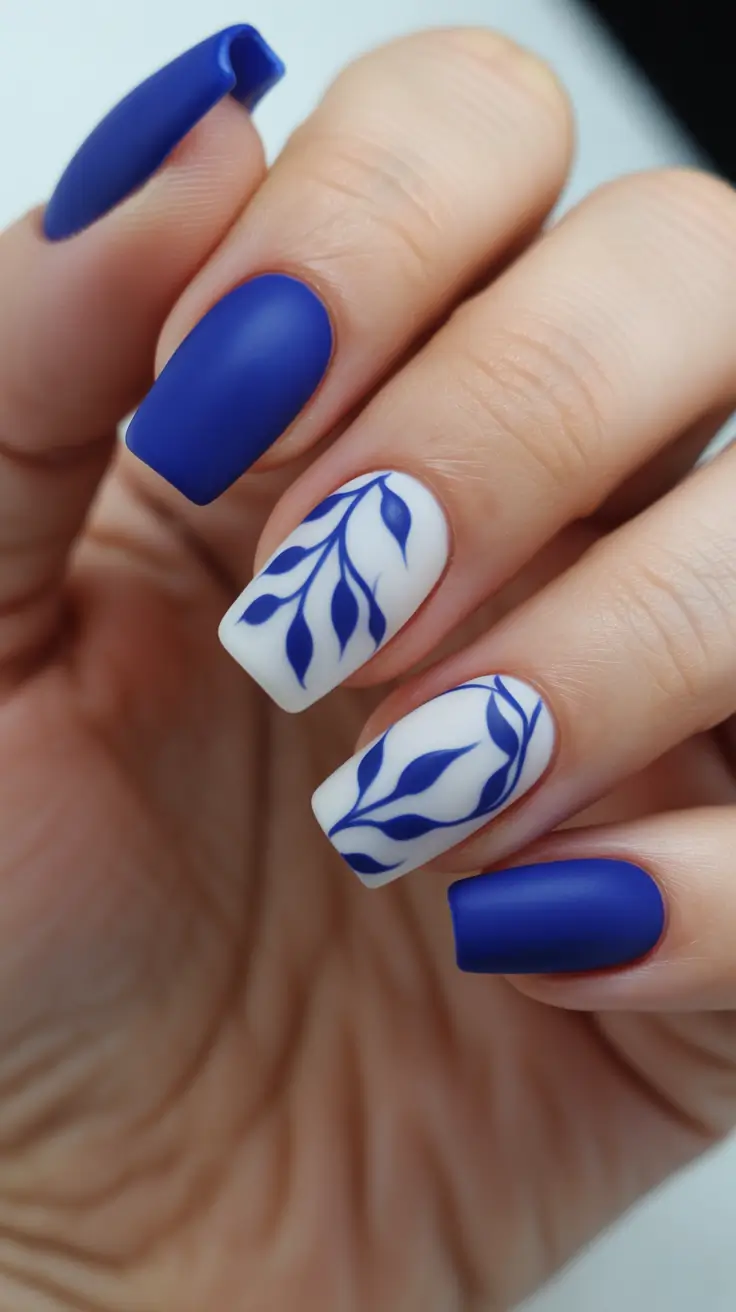 blue nails inspiration 2026 Matte Royal Botanical Moments