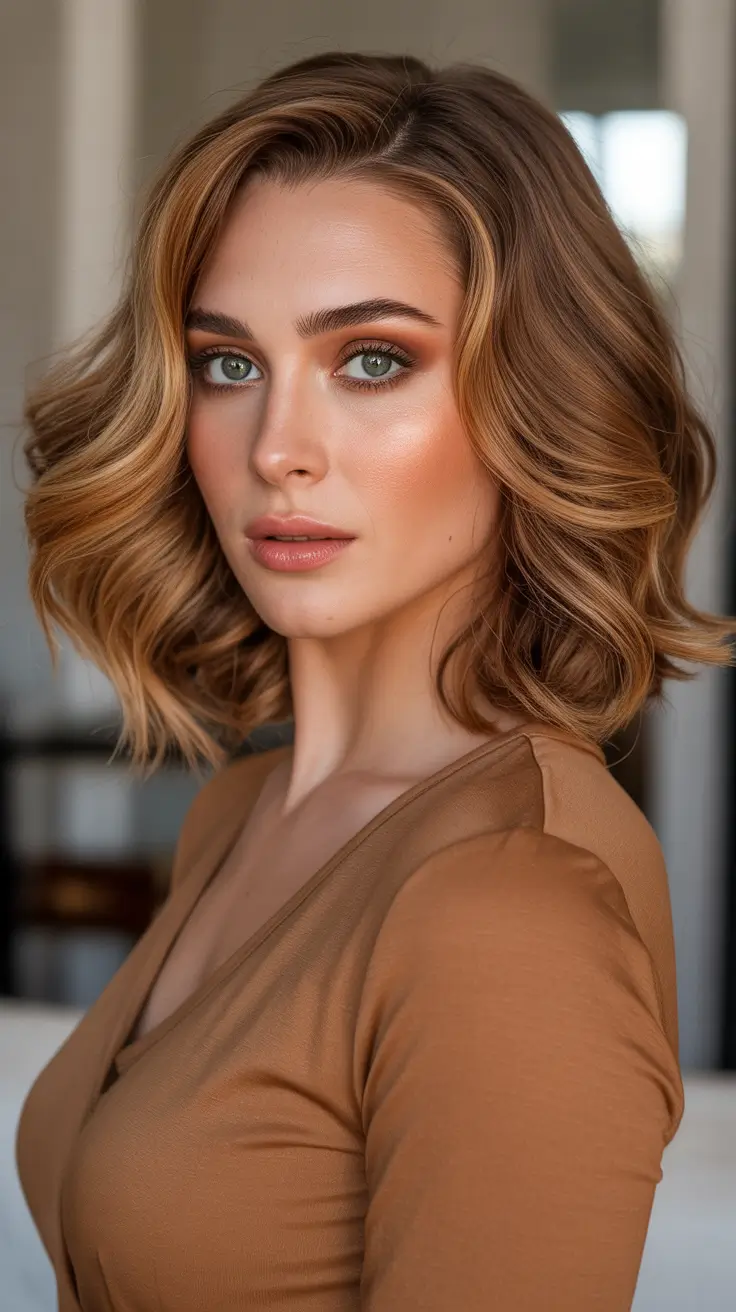 Modern Bob Haircut Styles 2026 - Soft Caramel Wavy Bob For Everyday Glow