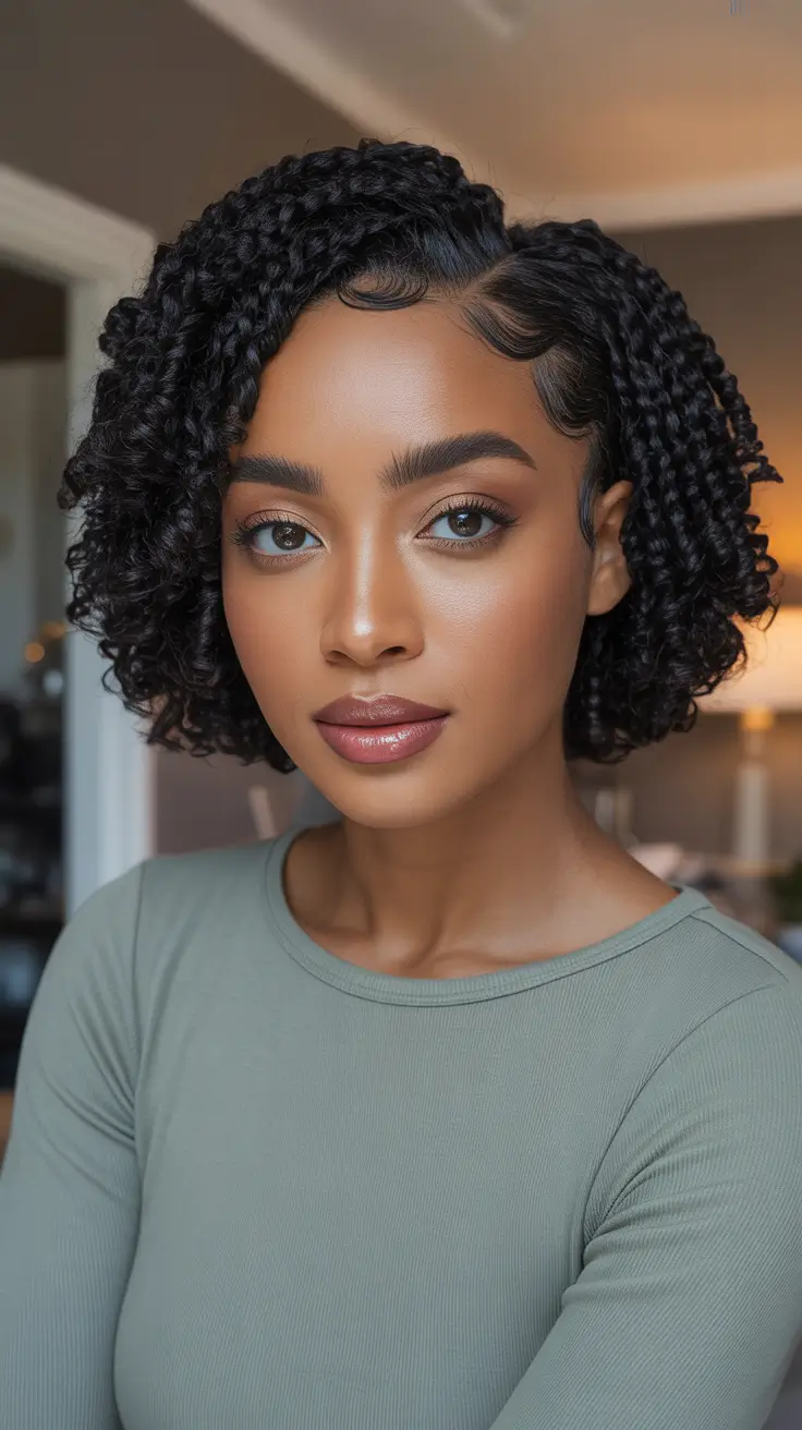 Cute bob hairstyle ideas 2026 Defined Curly Bob With A Deep Side Part