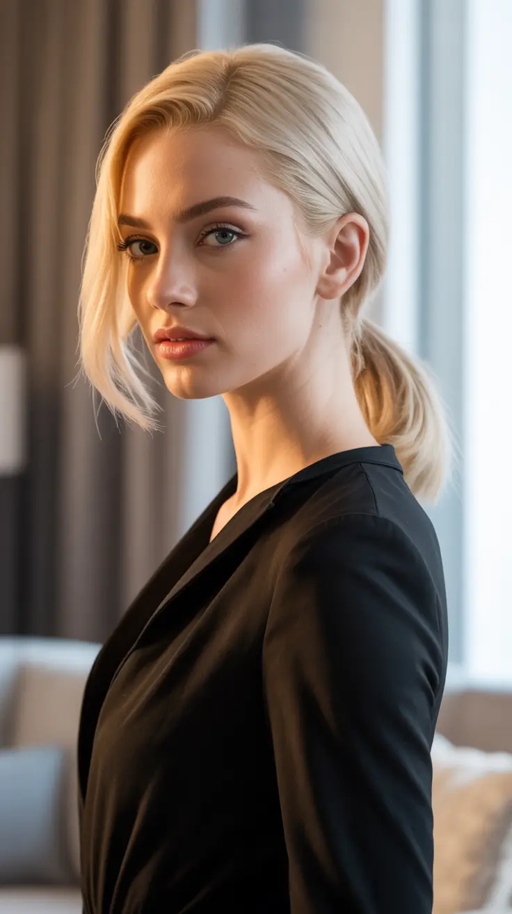 Cute bob hairstyle ideas 2026 Blonde Lob Pulled Into A Low Pony