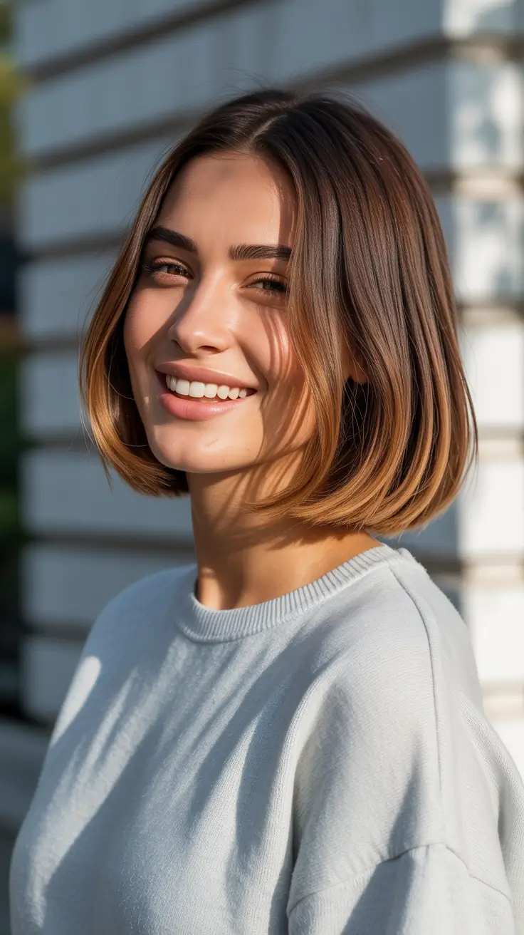 Cute bob hairstyle ideas 2026 Sharp Blunt Bob With Subtle Dimension
