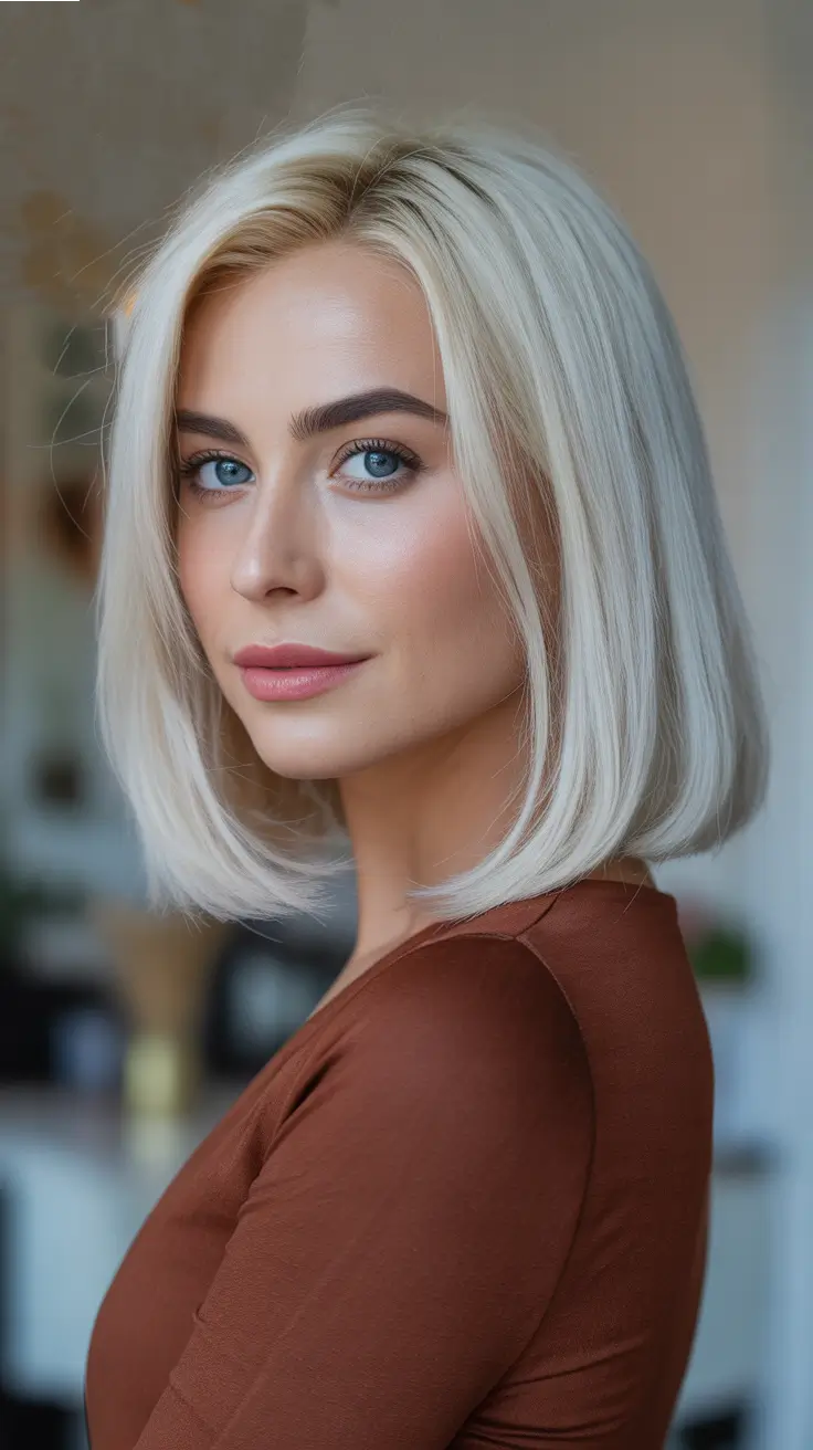 Cute bob hairstyle ideas 2026 Platinum Precision Bob With A Clean Center Part