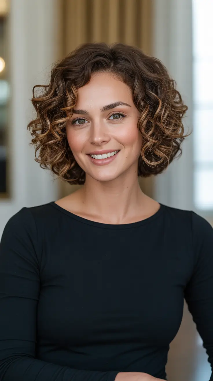 Cute bob hairstyle ideas 2026 Caramel Ringlet Bob With Soft Volume