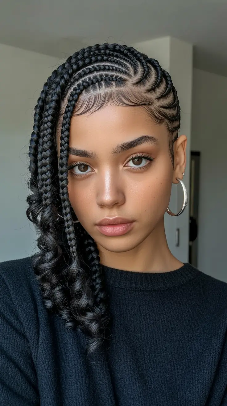 Stylish Braid Styles 2026 Side Swept Braids With Defined Curls