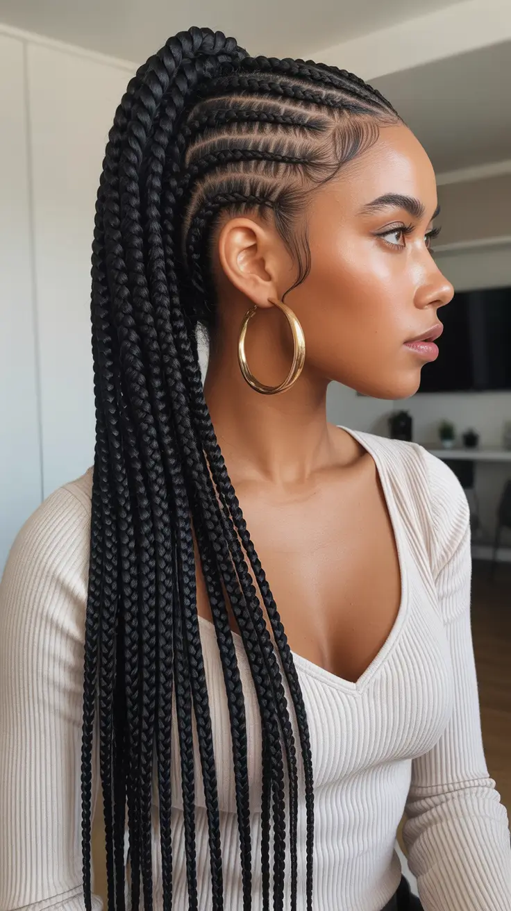 Stylish Braid Styles 2026 High Ponytail Of Sleek Box Braids