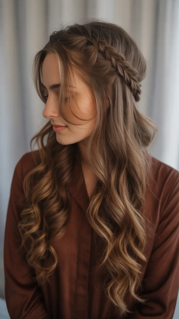 Stylish Braid Styles 2026 - Half Up Side Braid With Soft Cascading Waves