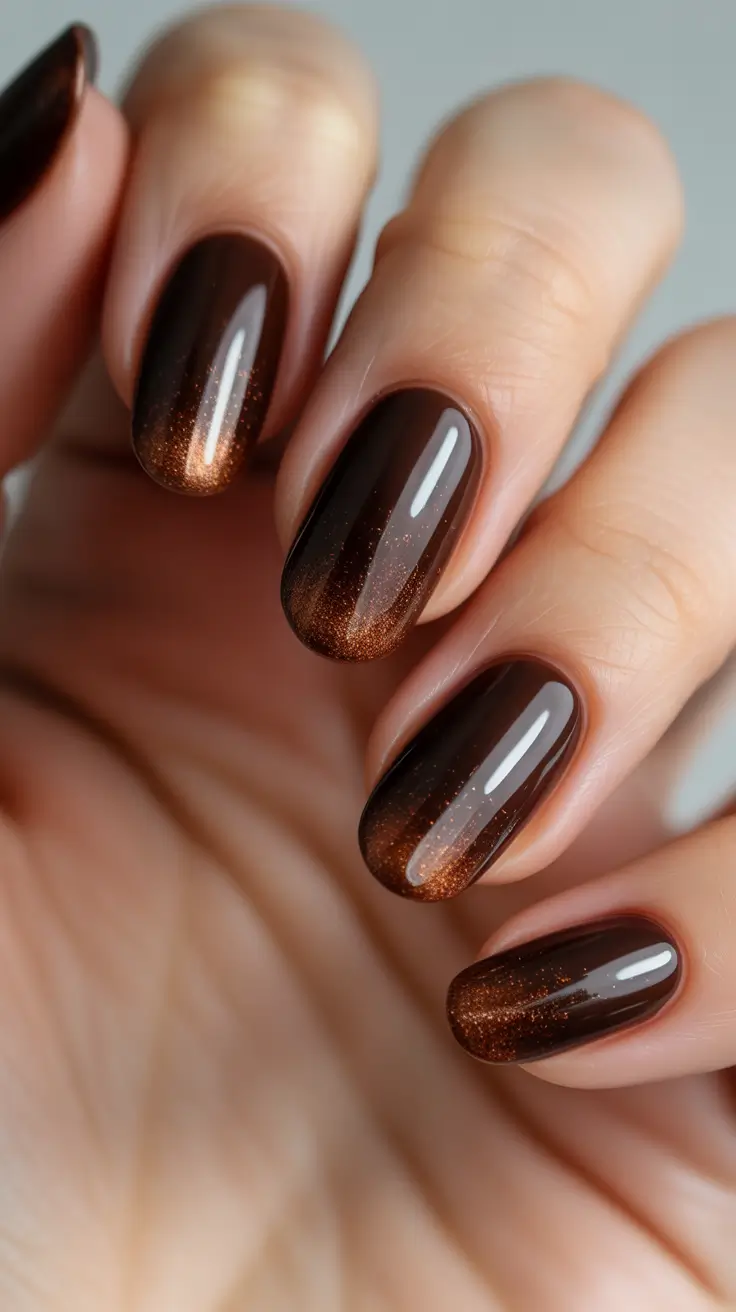 brown nail designs 2026 Deep Espresso Shimmer Gradient