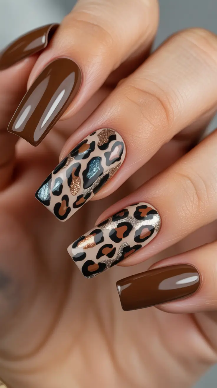 brown nail designs 2026 Safari Chic Leopard Square Nails