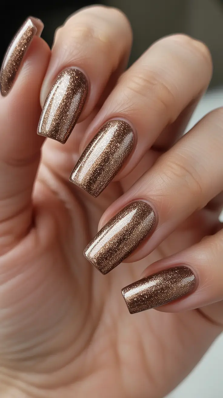 brown nail designs 2026 Sparkling Mocha Glitter Nails