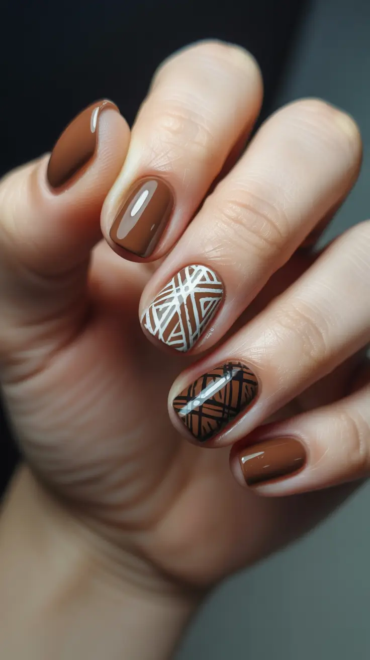 brown nail designs 2026 Graphic Art Short Brown Nails