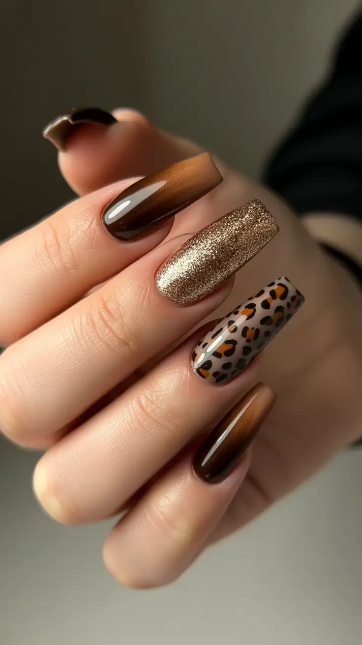 brown nail designs 2026 Wild Cocoa Mix And Match Long Nails