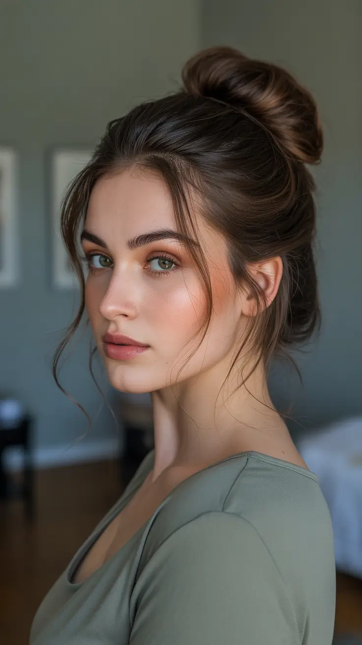Trendy bun hairstyle ideas 2026 Messy High Bun For Soft Off Duty Energy