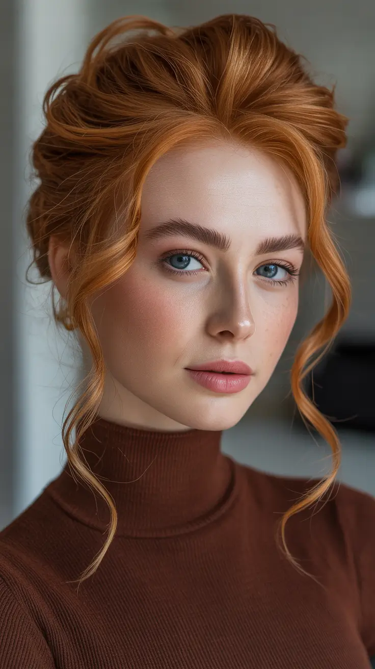 Trendy bun hairstyle ideas 2026 Copper Cloud Bun With Loose Curled Ribbons