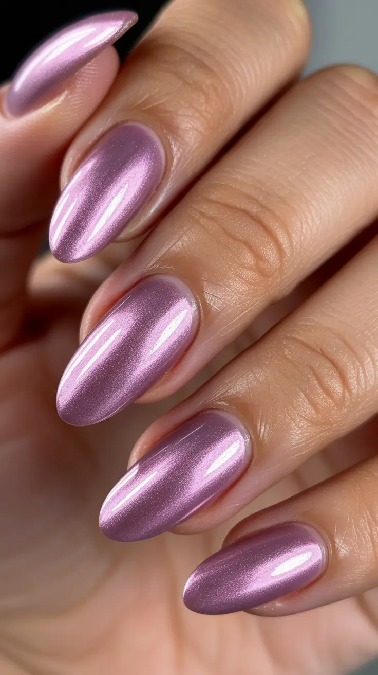 cat eye nail designs 2026 - Soft Lilac Chrome Cat Eye Almonds