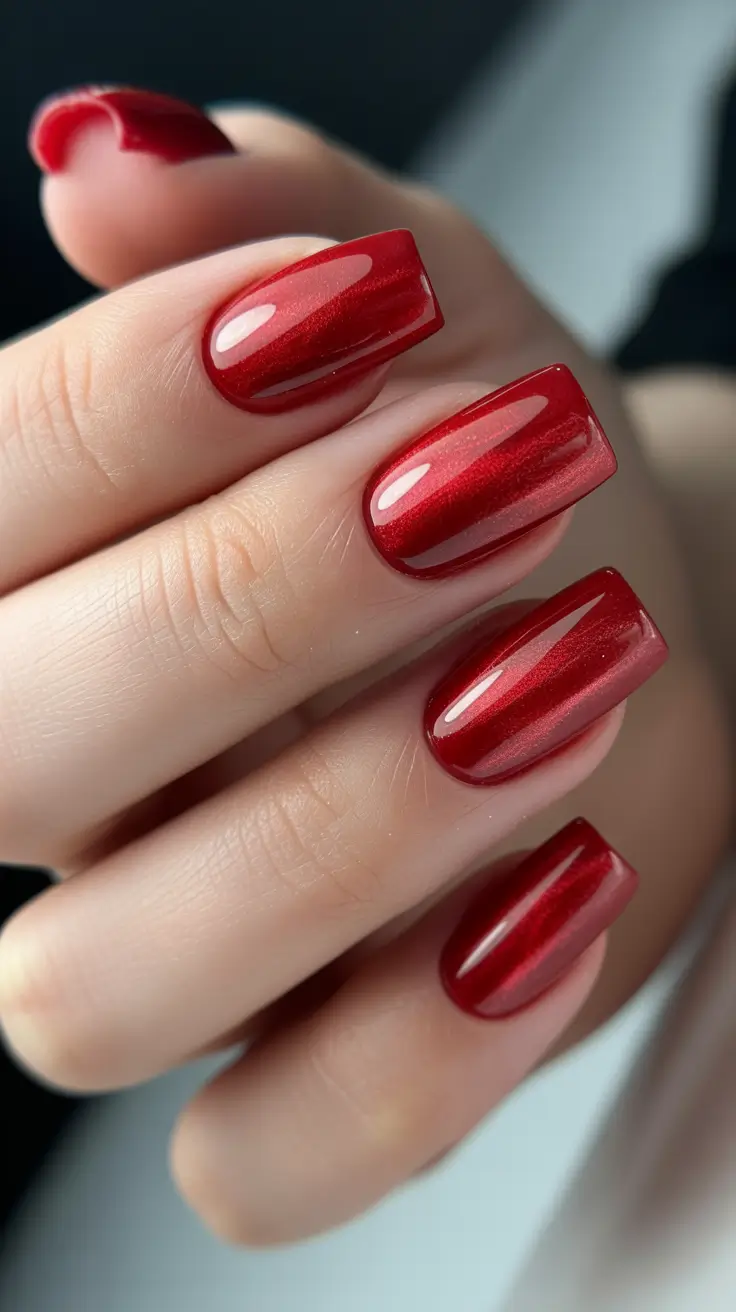 cat eye nail designs 2026 Classic Red Cat Eye Square Nails