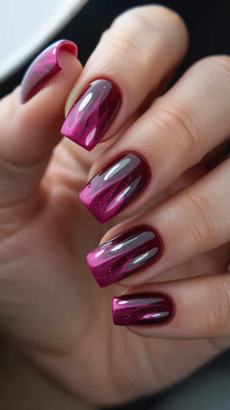 cat eye nail designs 2026 Hot Berry Pink Cat Eye Gradient