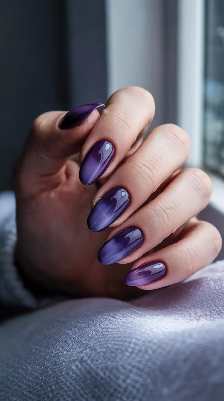 cat eye nail designs 2026 - Moody Purple Velvet Cat Eye