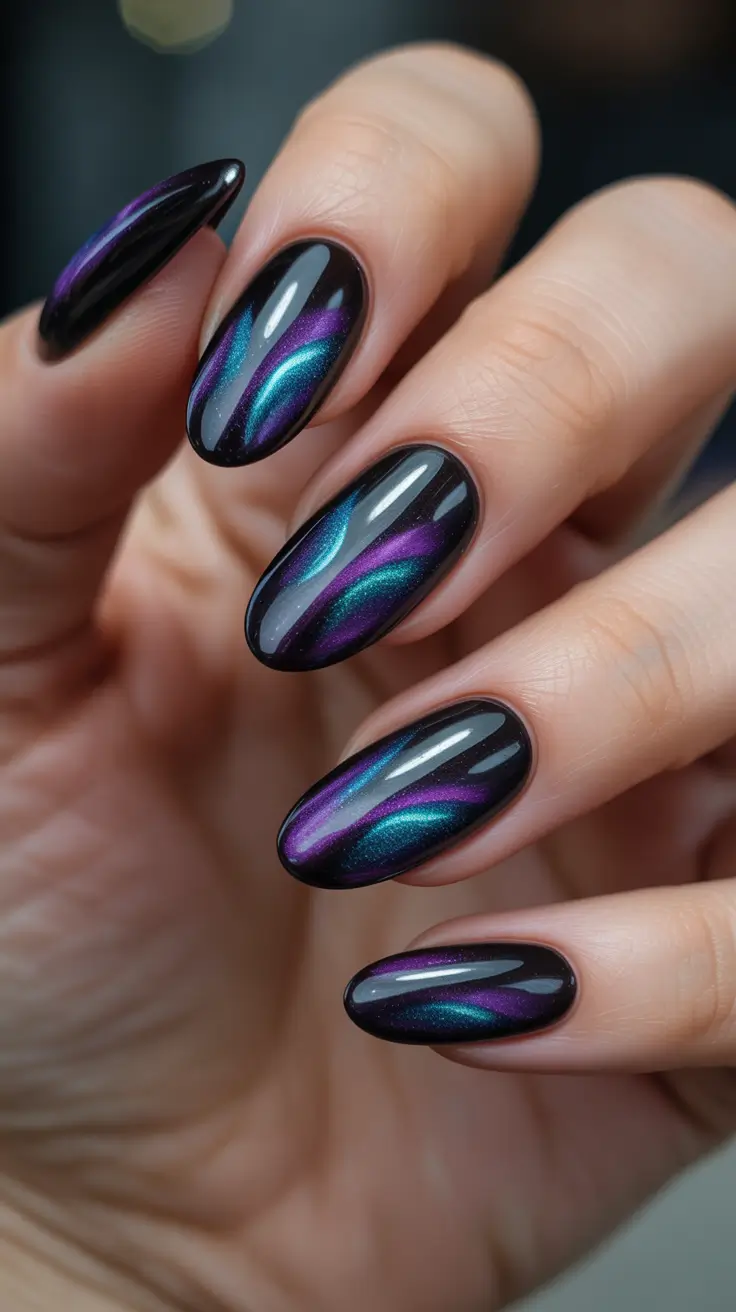 cat eye nail designs 2026 - Aurora Cat Eye Waves