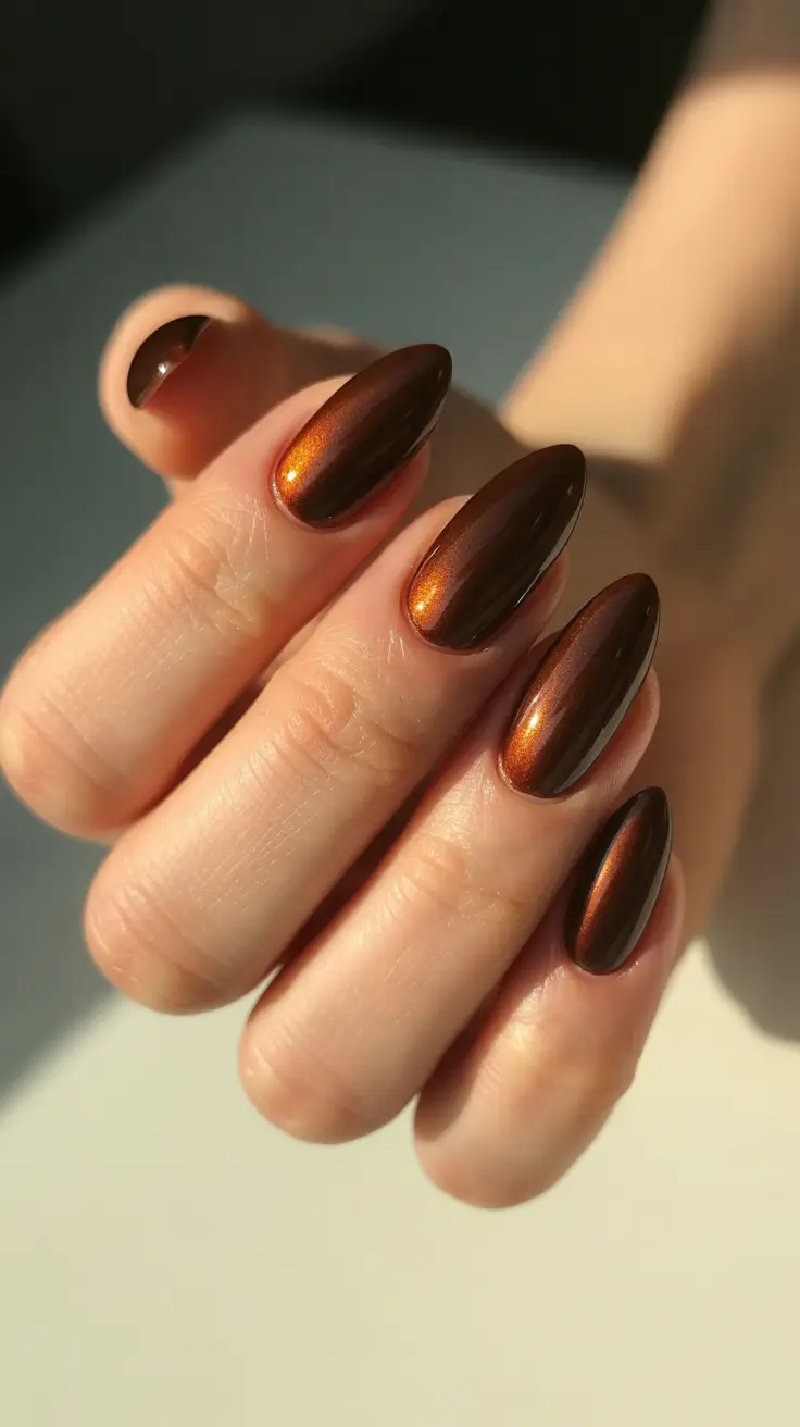 cat eye nail designs 2026 - Chocolate Brown Cat Eye Shine