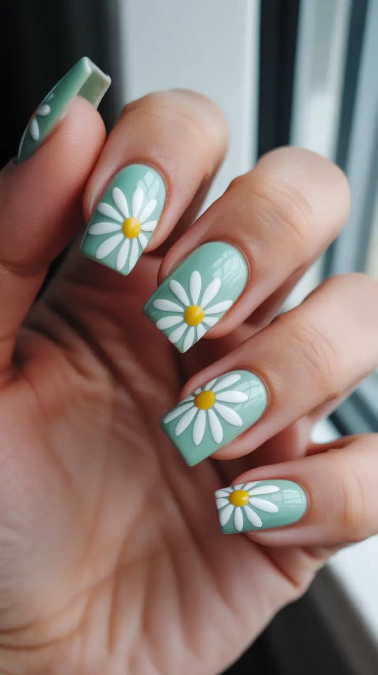 classy nails trend 2026 Mint Daisy Nails That Still Feel Classy