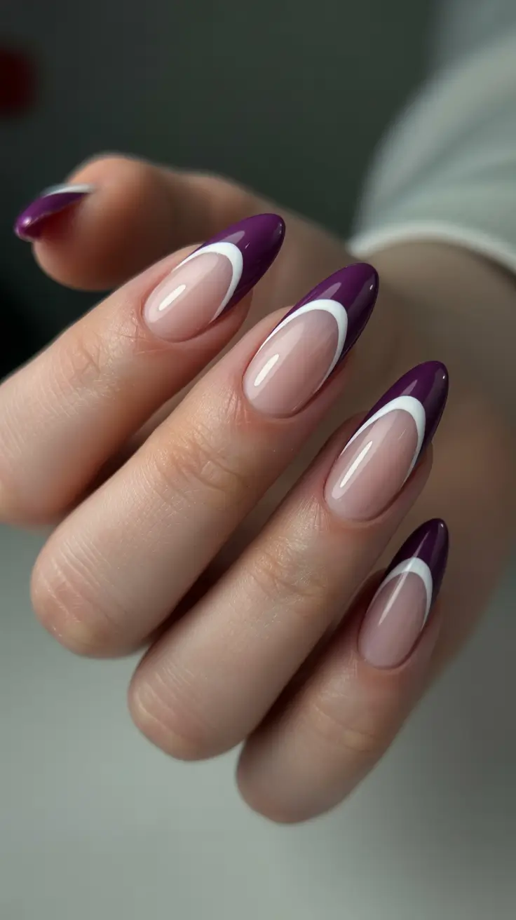 classy nails trend 2026 Plum French With A Crisp White Curve