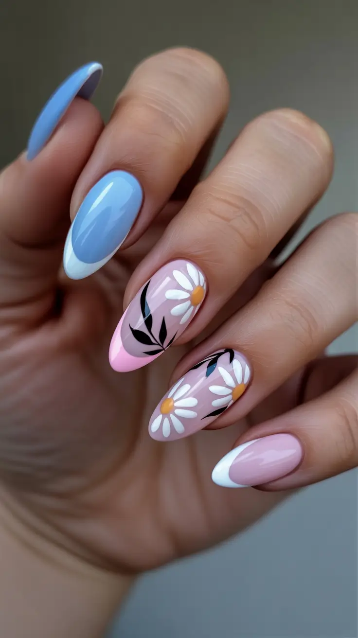 classy nails trend 2026 Pastel French With Dainty Daisy Details