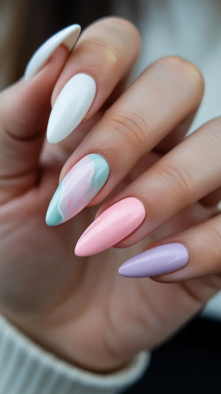 classy nails trend 2026 Pastel Mix And Marble Whisper Accent
