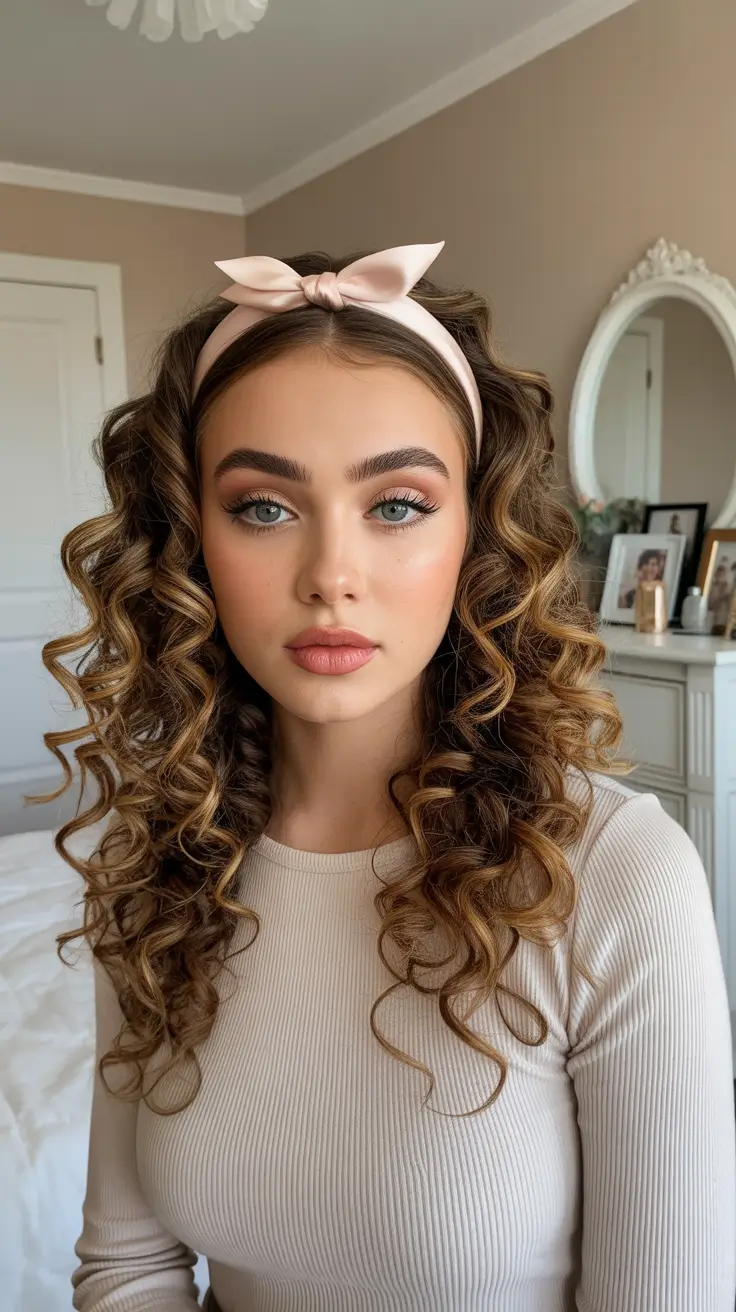 Curly hair inspiration 2026 Ribbon Headband Curls For Sweet Days