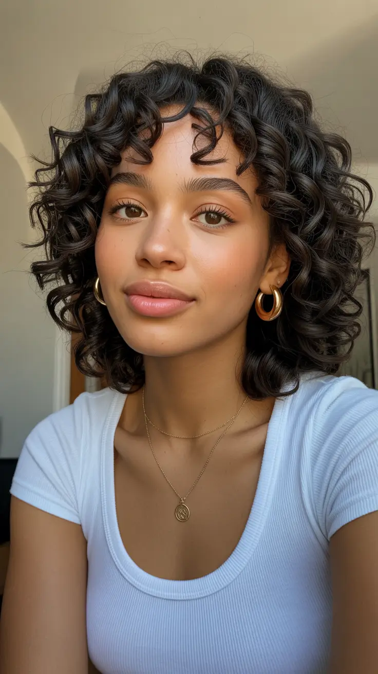 Curly Hair Inspiration 2026 - Playful Curly Bob With Baby Bangs