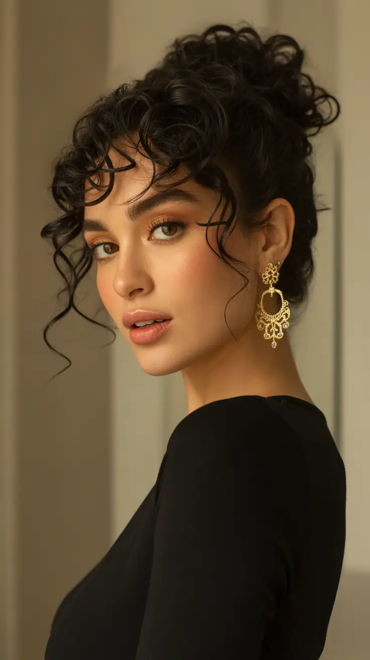 Curly Hair Inspiration 2026 - Tousled Curly Updo For Evening