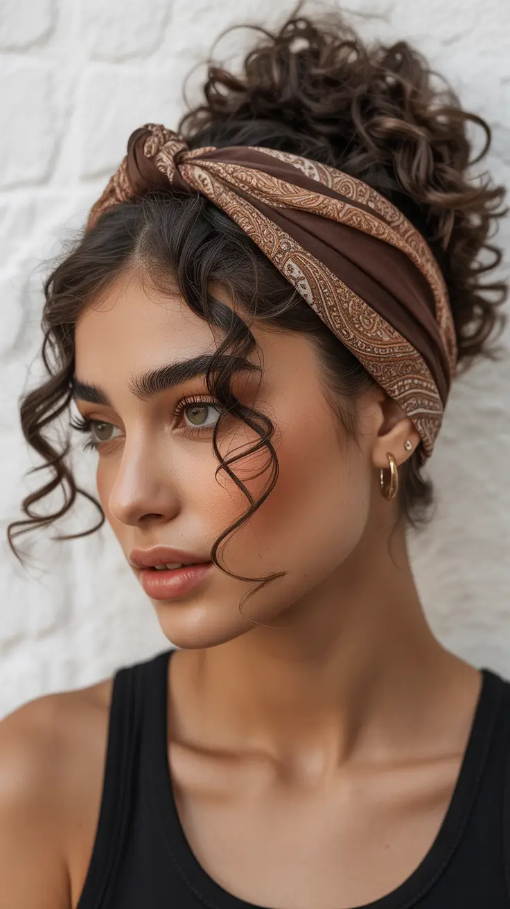 Curly Hair Inspiration 2026 - Curly Headband Updo With Loose Tendrils
