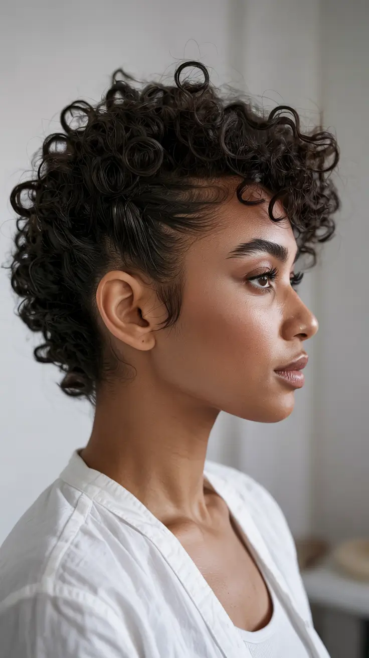 Curly Hair Inspiration 2026 - Curly Fauxhawk With Sleek Sides