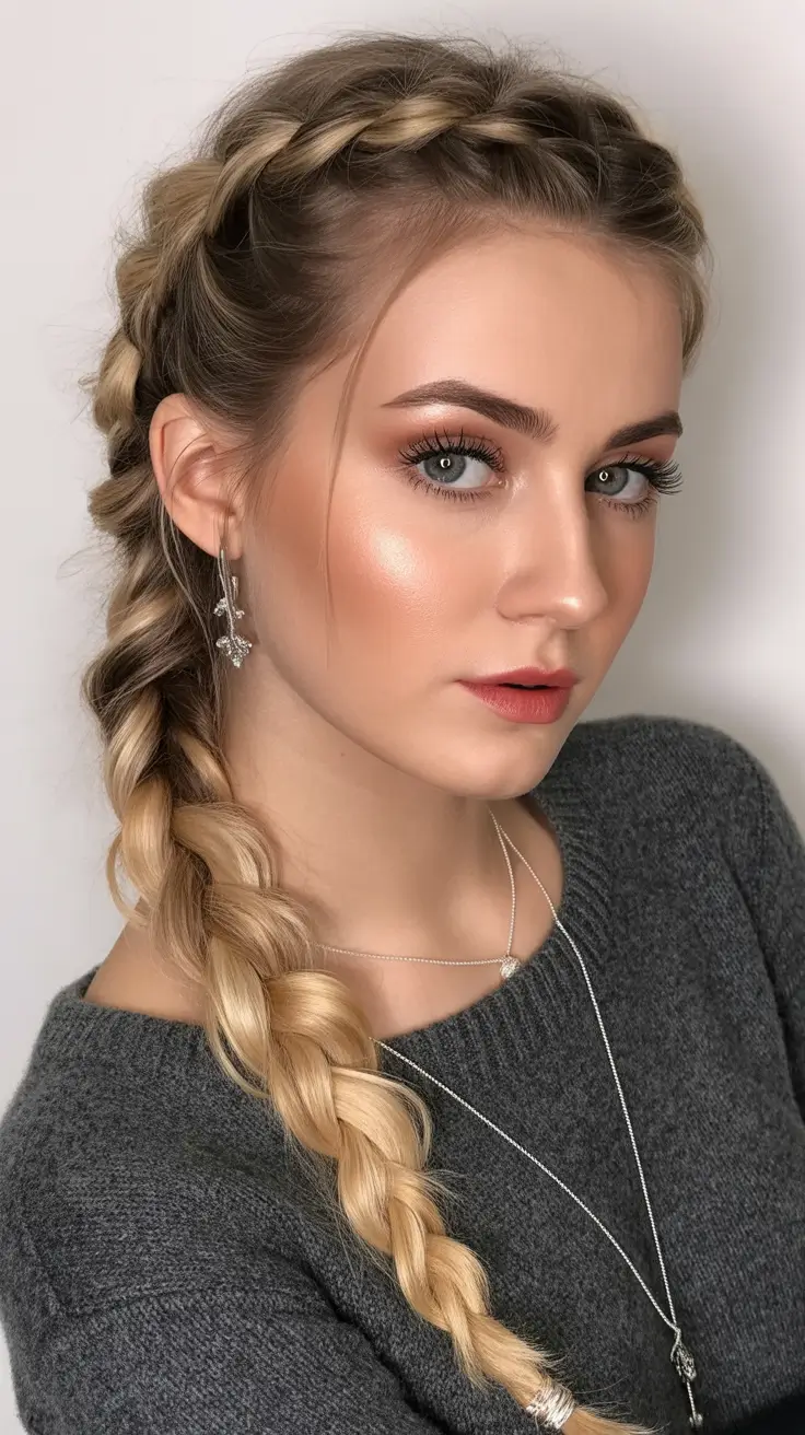 Cute hairstyle inspiration 2026 Classic Dutch Braid With Winter Knit Vibes