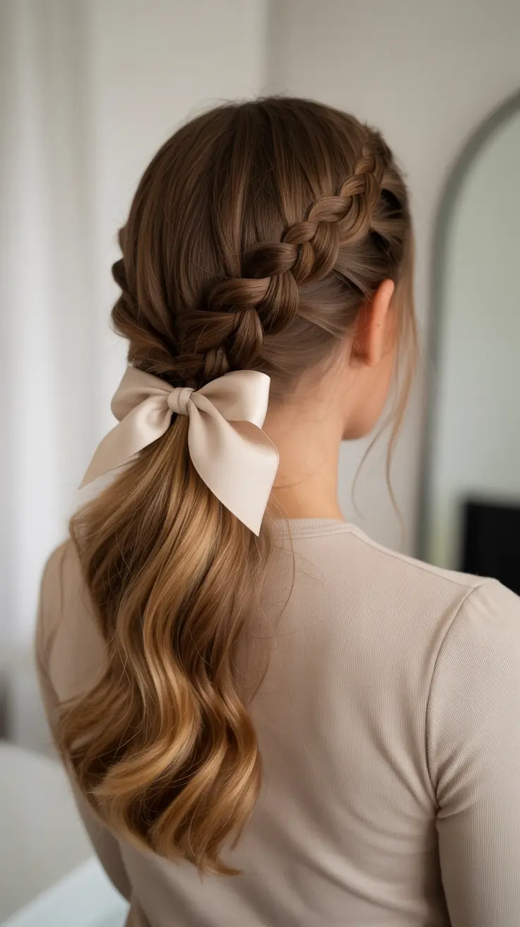 Cute hairstyle inspiration 2026 - Braided Low Ponytail With Classic Bow