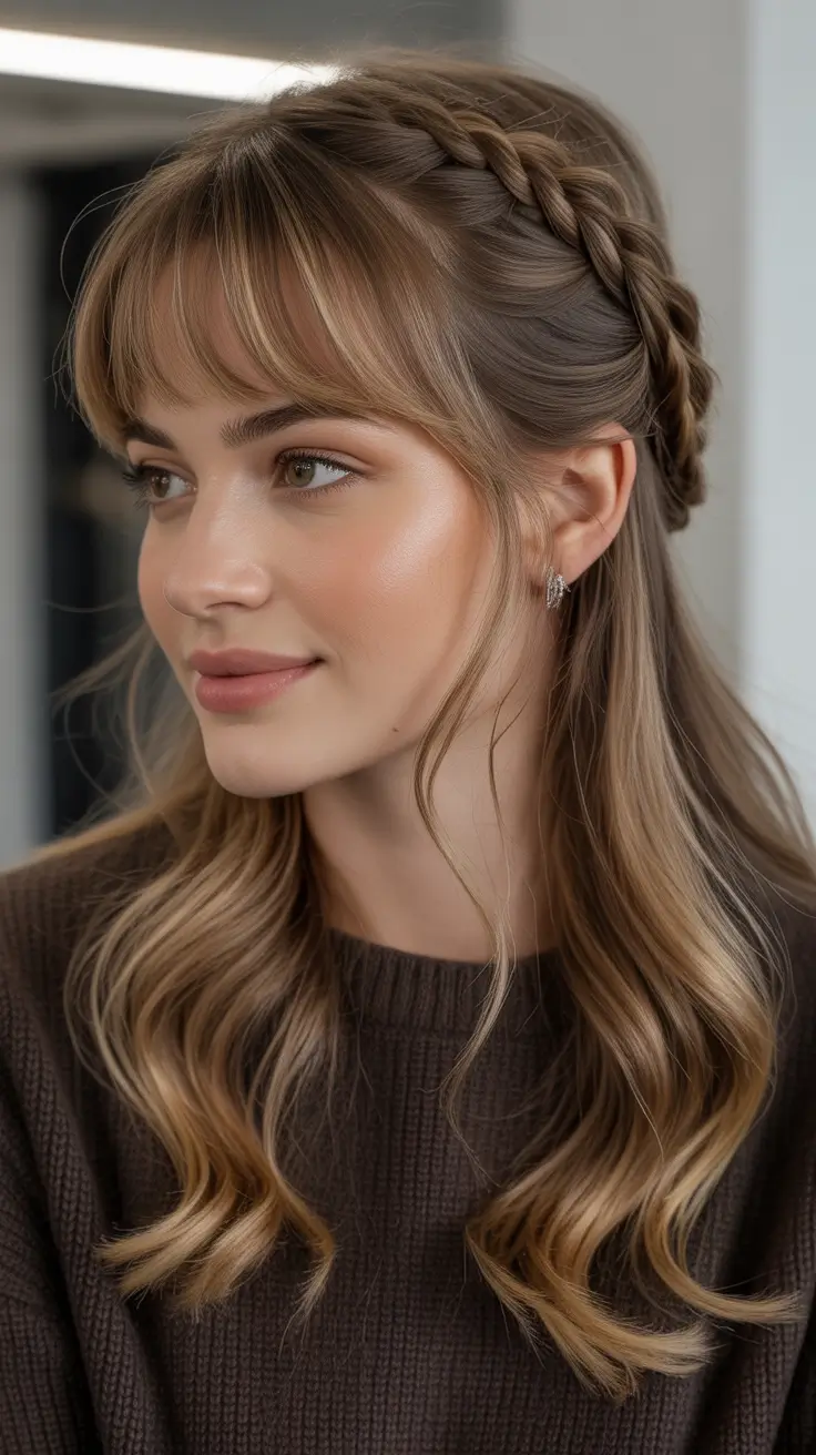 Cute hairstyle inspiration 2026 - Braided Crown With Soft Curtain Bangs