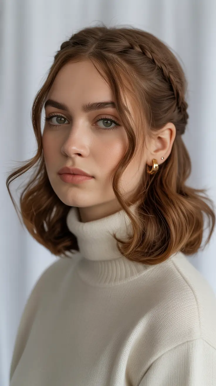 Cute hairstyle inspiration 2026 Polished Braided Crown On Soft Medium Waves