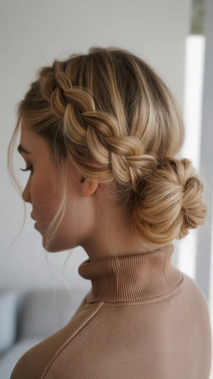 Cute hairstyle inspiration 2026 - Side Braided Low Bun With Soft Tendrils