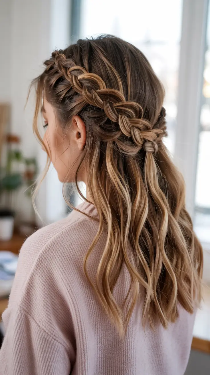Cute hairstyle inspiration 2026 Romantic Half Up Braided Waterfall Waves