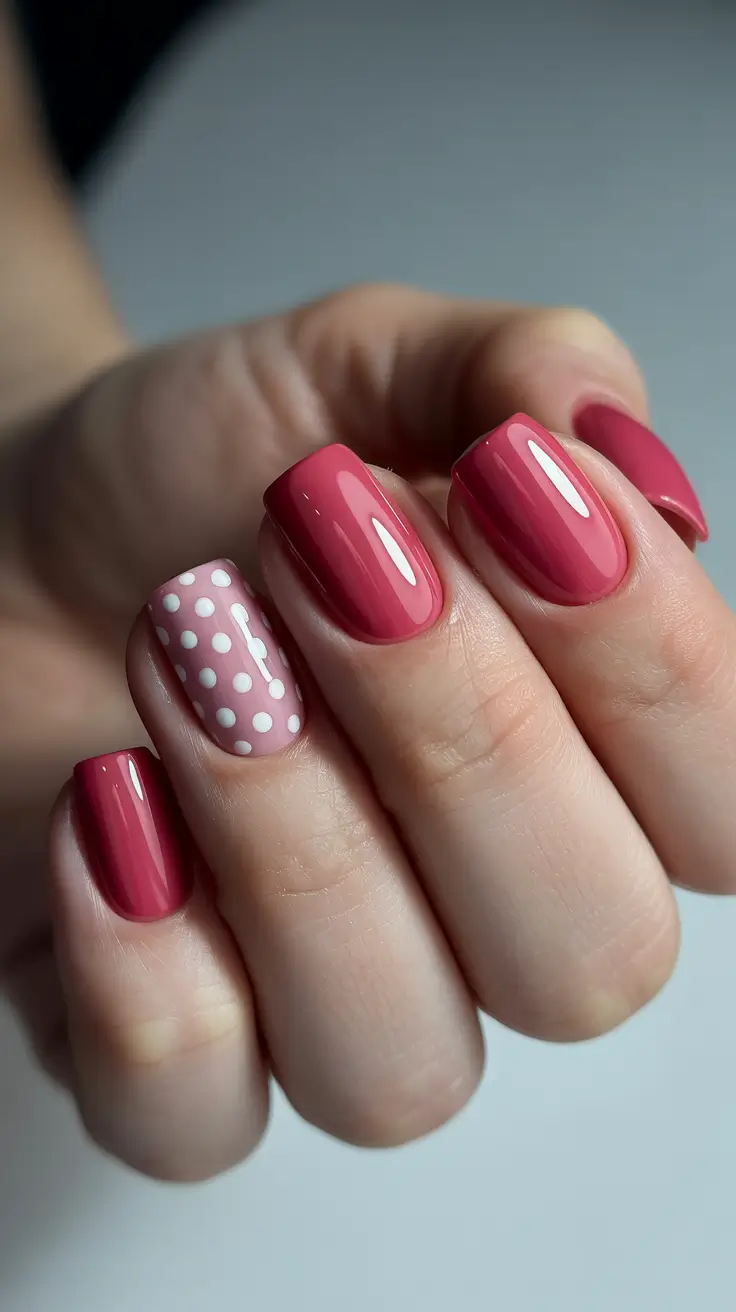 cute nails ideas 2026 Berry Pink With Polka Dot Accent For Everyday Cute