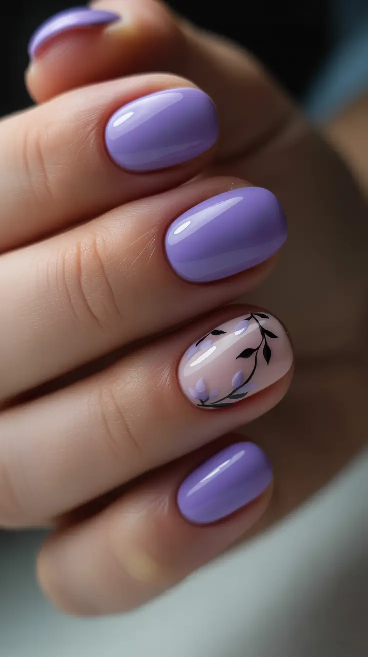cute nails ideas 2026 Lavender Gloss With Delicate Floral Accent