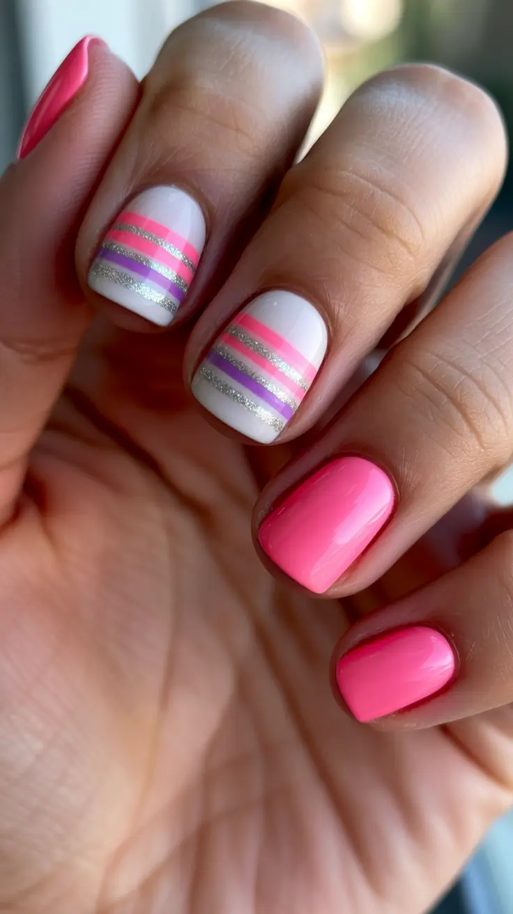 cute nails ideas 2026 Hot Pink Stripes With A Clean Minimal Base