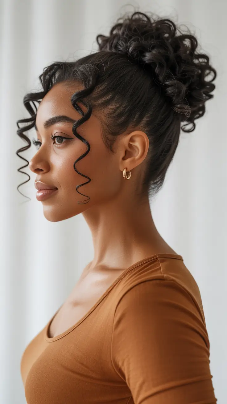 Quick and easy hairstyles 2026 High Curly Puff With Defined Spiral Pieces