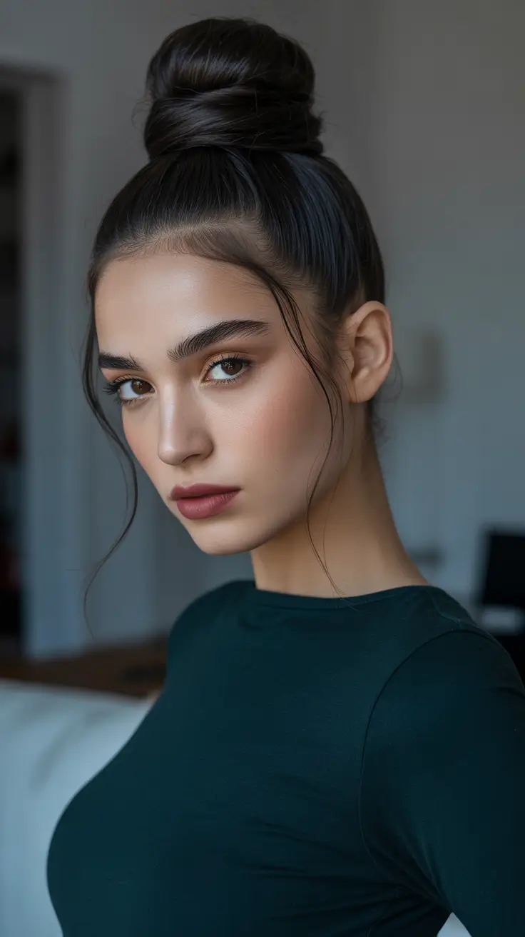 Quick and easy hairstyles 2026 Sleek High Bun With Floating Strands