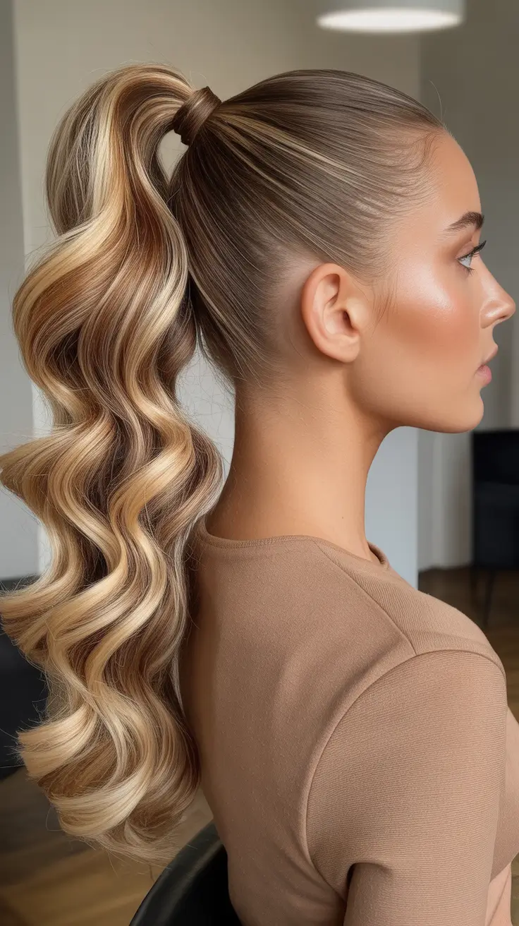Quick and easy hairstyles 2026 High Sculpted Ponytail With Ribbon Waves