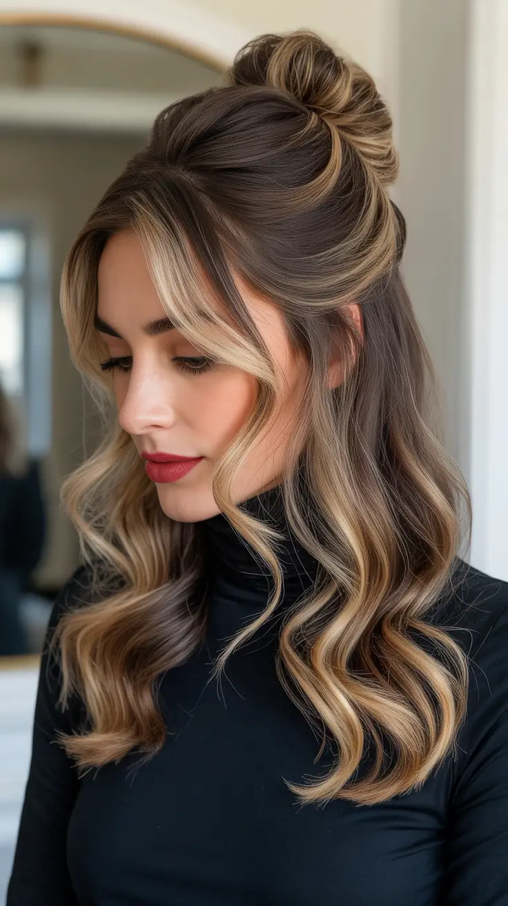 Quick and easy hairstyles 2026 Half Up Waves With High Knot