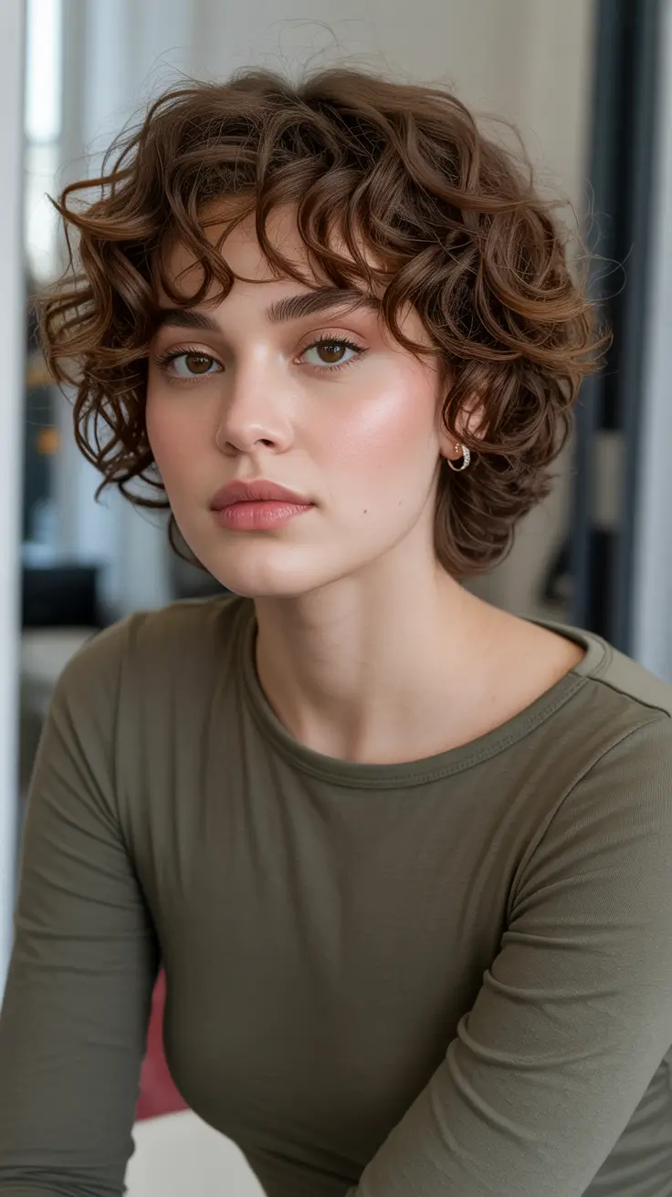 Quick and easy hairstyles 2026 Short Curly Shag With Soft Fringe