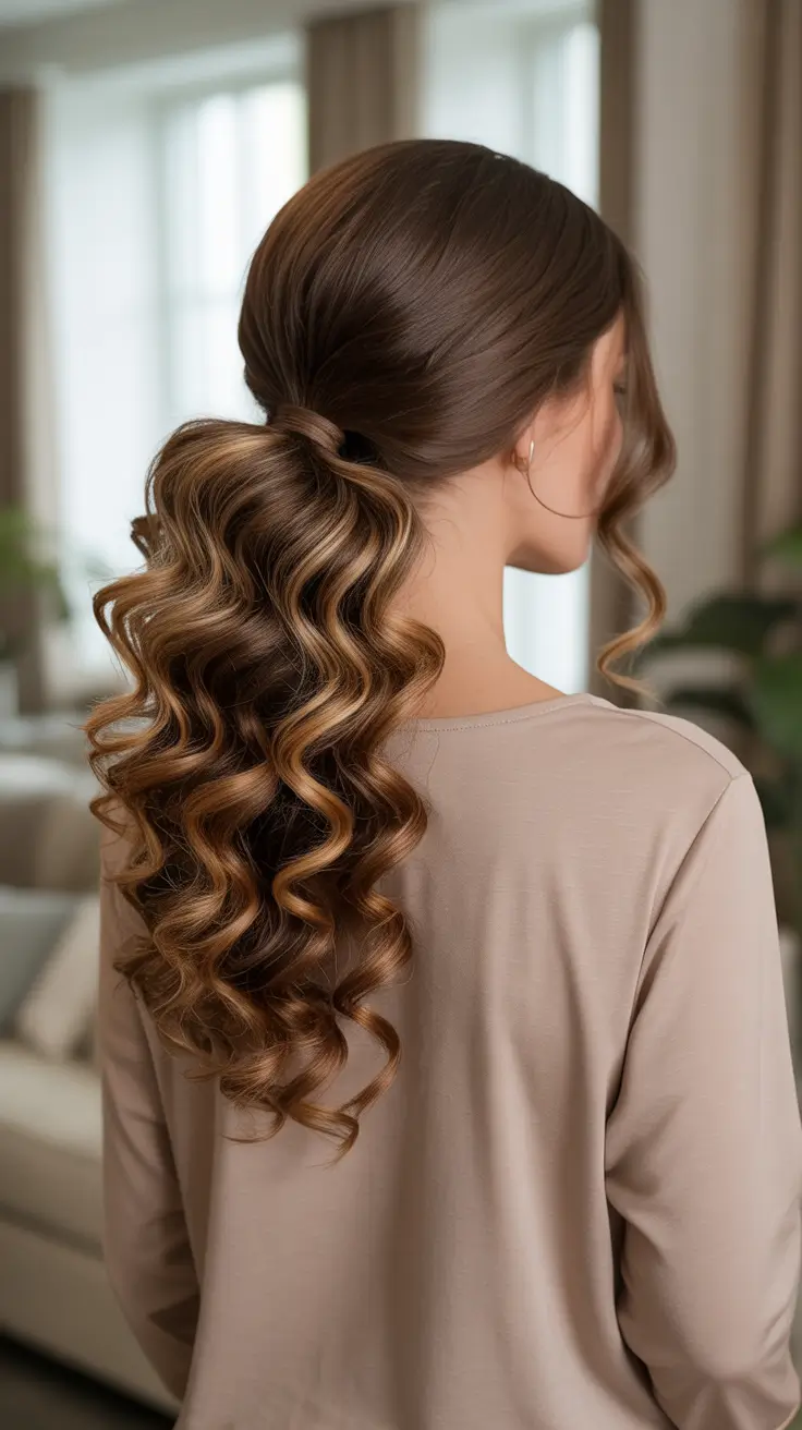 Quick and easy hairstyles 2026 Glossy Low Pony With Sculpted Curls