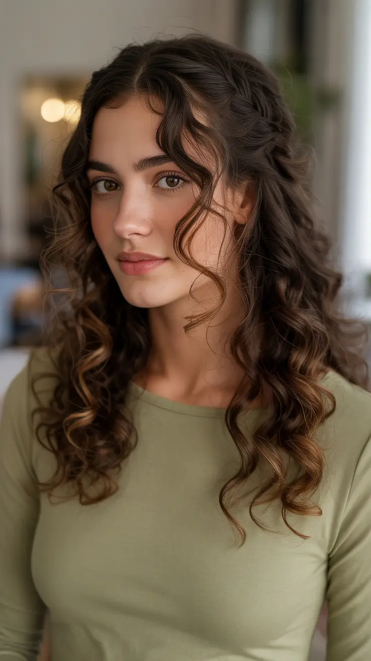 Quick and easy hairstyles 2026 Curly Half Up Twist With Face Framing Tendrils