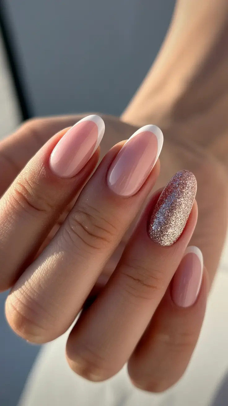elegant nails 2026 Soft Pink Gloss With Glitter Accent For A Luxe Twist