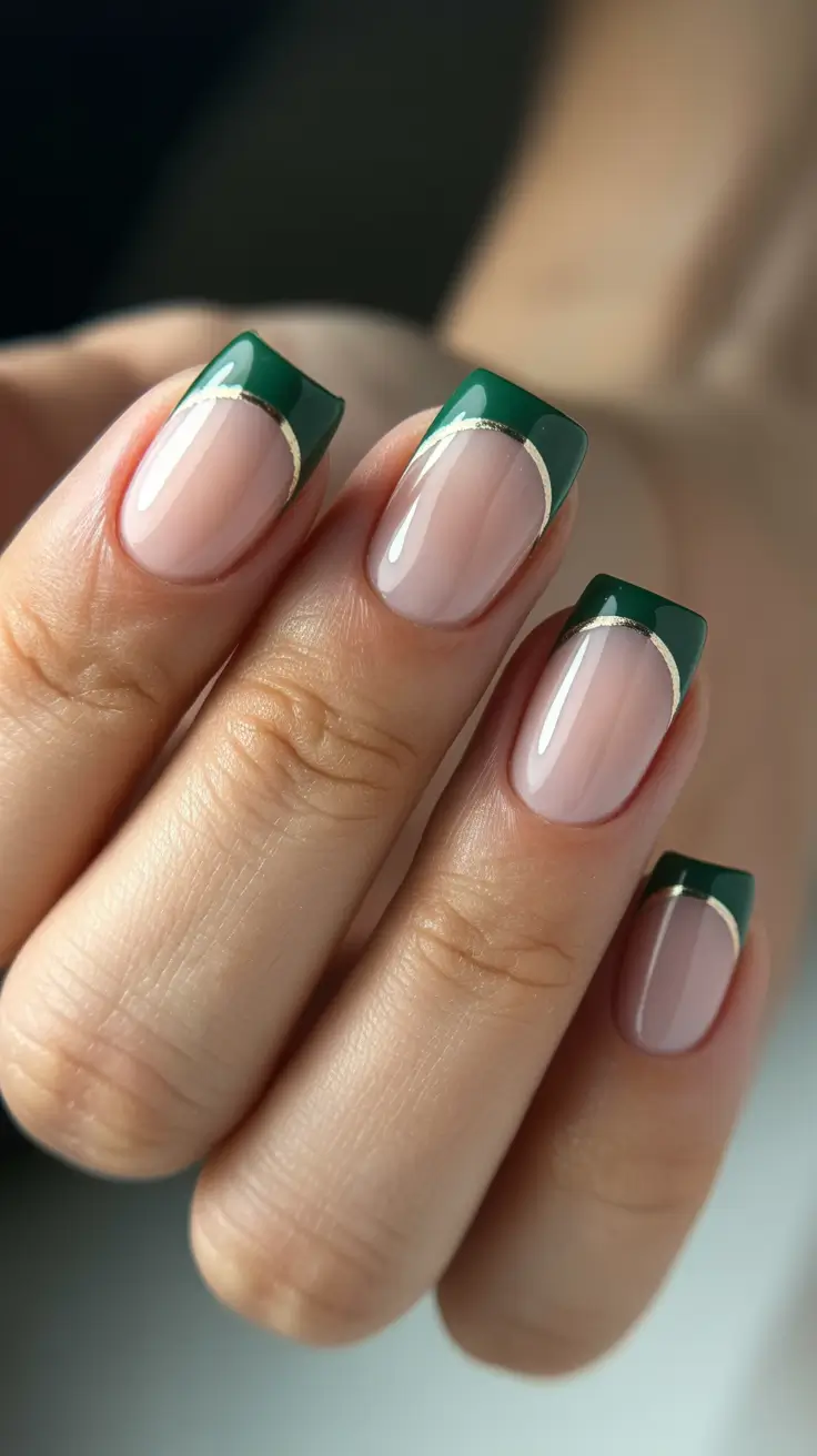 elegant nails 2026 Emerald Green French With A Clean Minimal Edge
